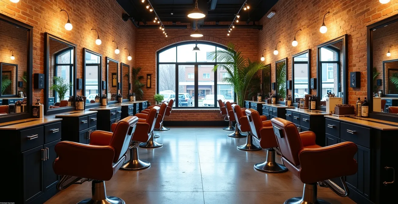 Modern barbershop interior with clean lines and professional atmosphere