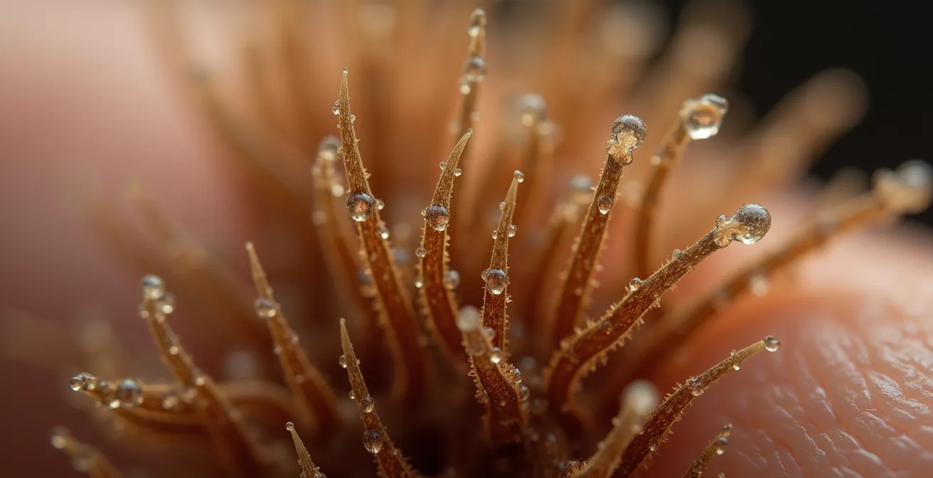 Extreme close-up of beard hair texture with natural oils visible