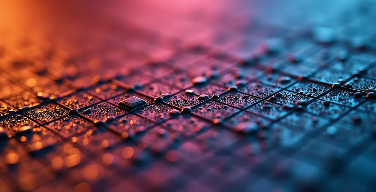 Close-up of vintage and modern display technologies arranged in artistic composition