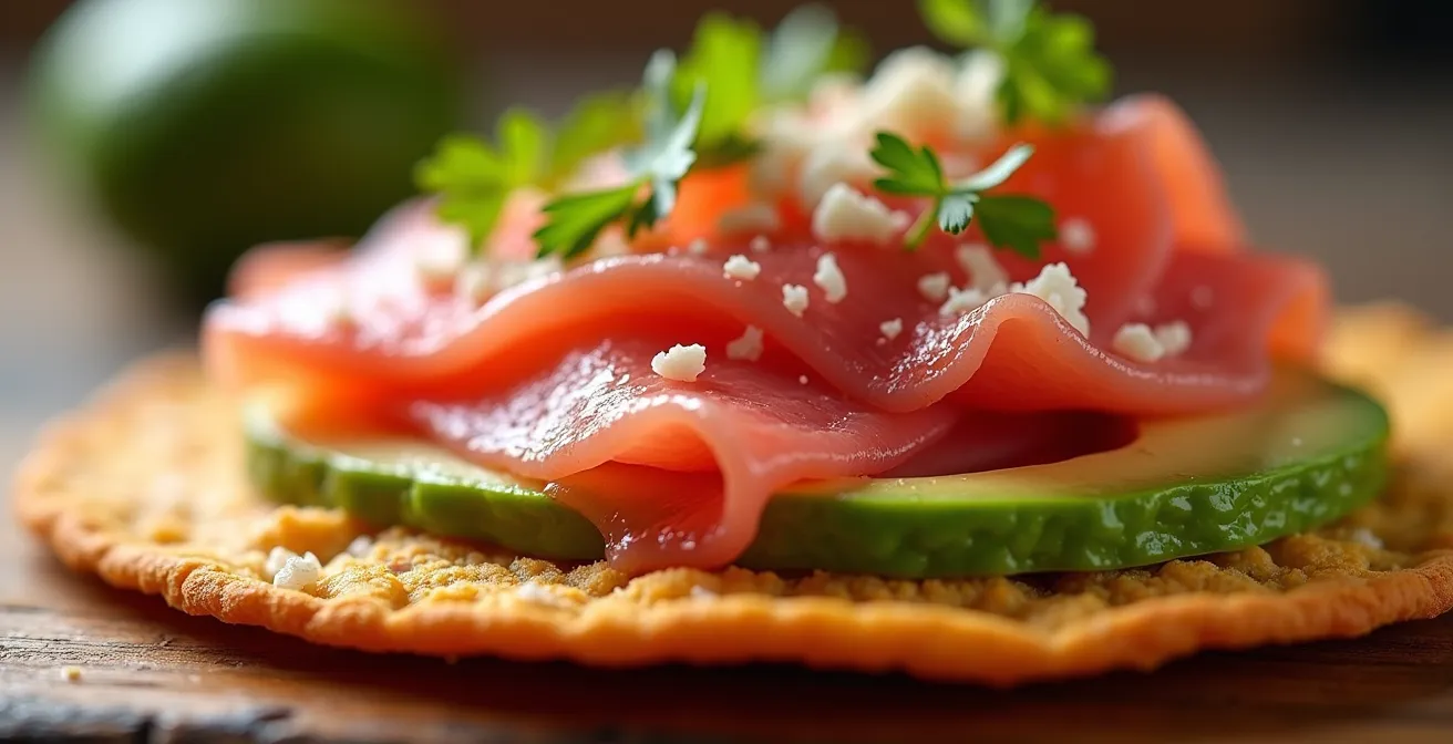 Extreme close-up of textural contrast between crispy and soft elements