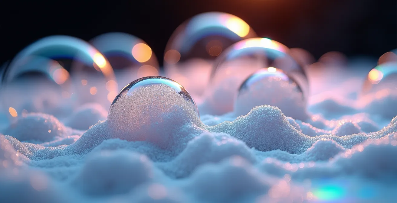 Microscopic view of foam bubble stabilization with hydrocolloid networks