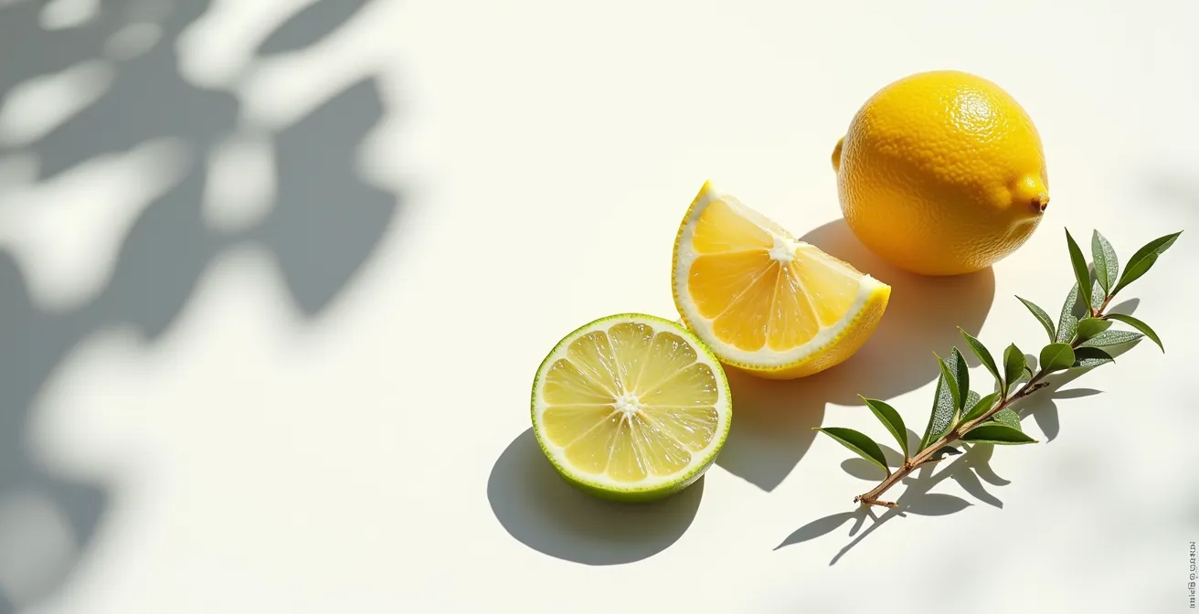 Citrus fruits and herbs arranged to show hidden danger of phototoxic reactions