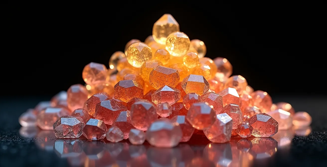 A three-dimensional molecular structure visualization showing fragrance compound layers