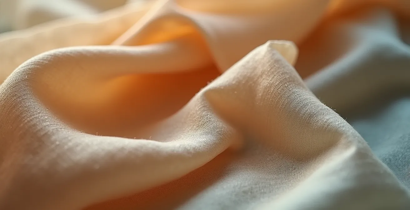 Extreme close-up of vintage silk fabric fibers showing texture and preservation details