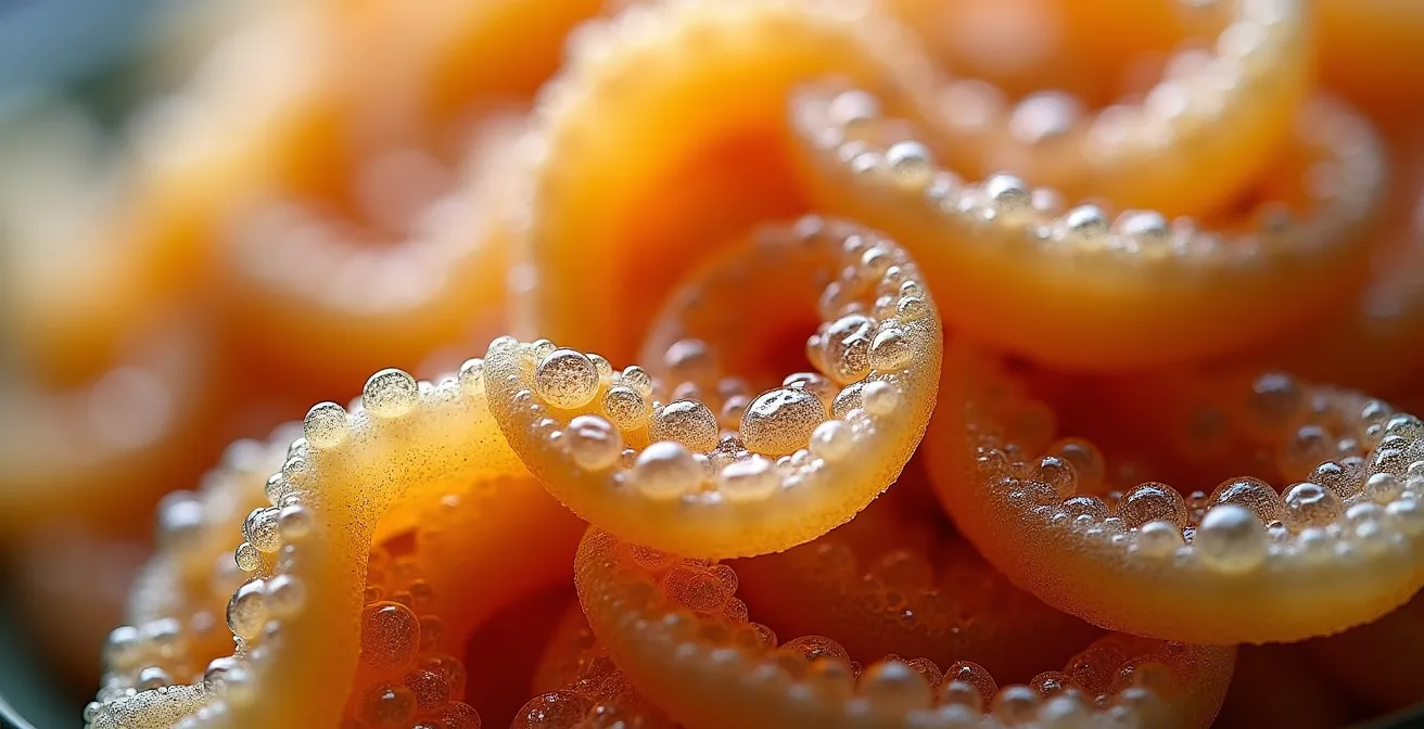 Microscopic view of prebiotics and probiotics in fermented food matrix