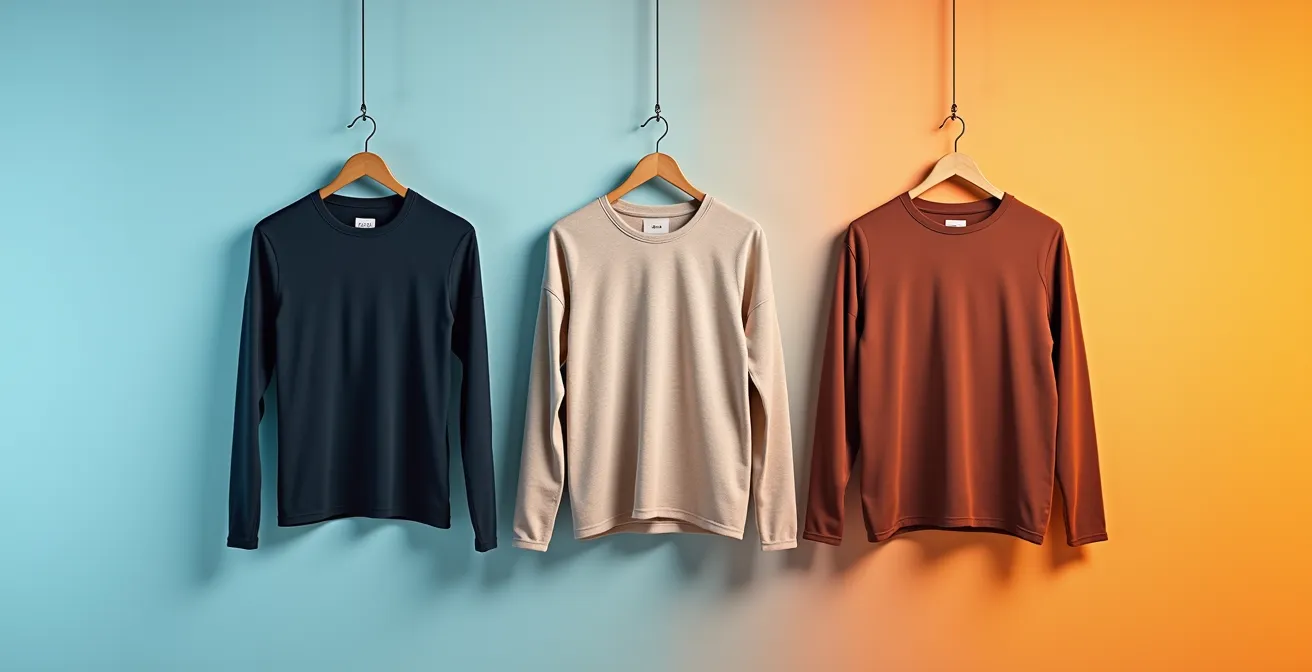Visual comparison of phase change materials, merino wool, and copper-infused fabrics in thermal regulation